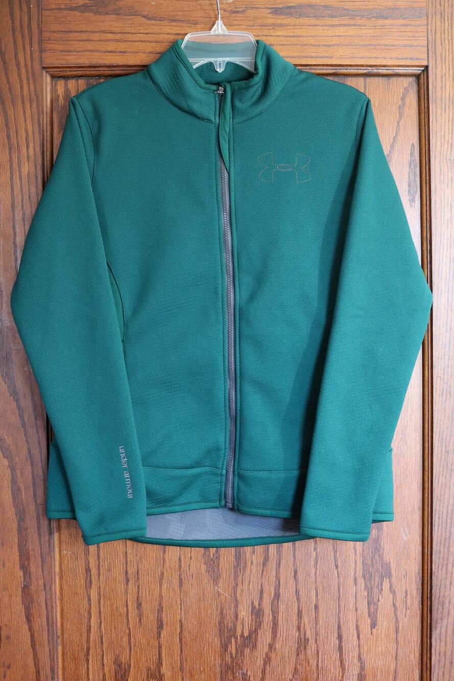 Under Armour Fitted Sweater Womens Medium Green Full Zip Mock Neck Elastic Pocke